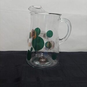 MCM Water Pitcher by‎ Federal Glass with Turquoise and Gold Polka Dots